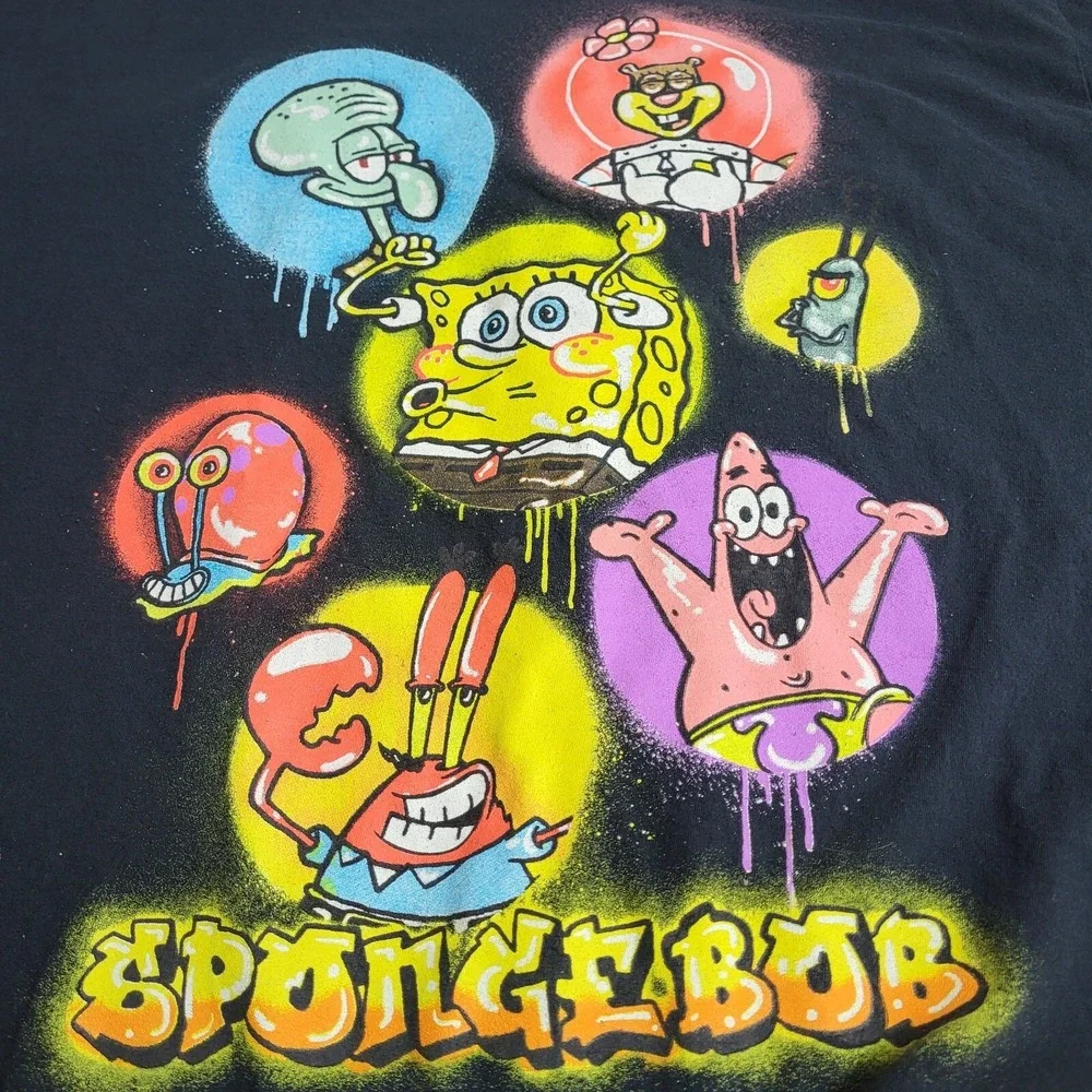 Nickelodeon SpongeBob SquarePants T-Shirt 2XL Mens Black Cartoon Character - Picture 2 of 4
